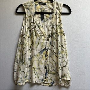 NWT Gypsy Silk Chiffon Sleeveless Top - Abstract Yellow and Gray Sz S
